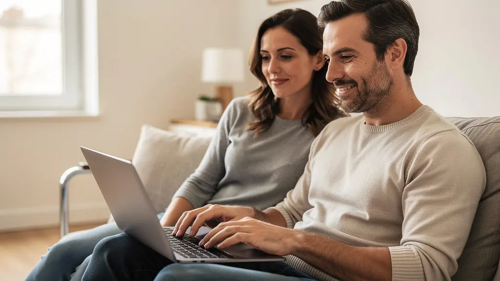 Couple trentenaire consultant ensemble un financement immobilier sur ordinateur